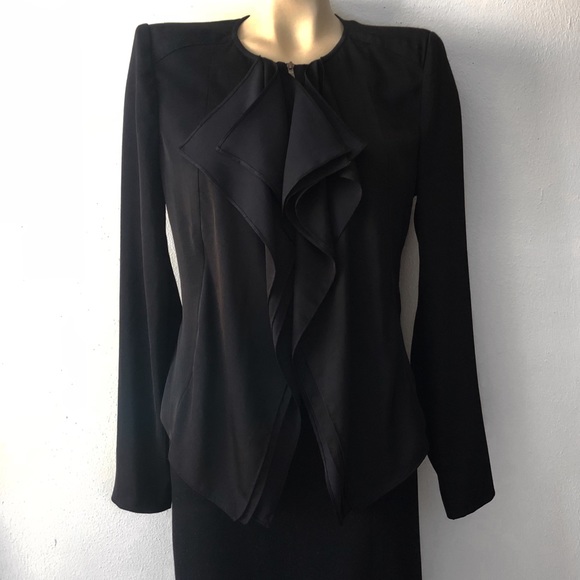 BCBGMaxAzria Jackets & Blazers - BCBGMAXAZRIA FLORA RUFFLE FRONT BLACK JACKET SZ M BCBGMaxAzria Jackets & Blazers - BCBGMAXAZRIA FLORA RUFFLE FRONT BLACK JACKET SZ M